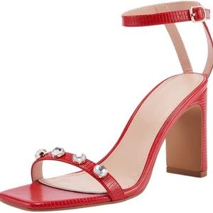 VETASTE Red high heel Faux leather sandal dress shoe Crystal stud 10 NWT
